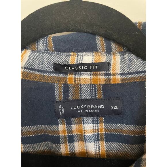 Lucky Brand XXL Womens Button Up Top Long Sleeve Flannel 100% Cotton Blue Yellow - Picture 3 of 12